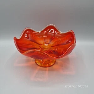 Vintage Viking Glass Epic Six Petal Persimmon Orange Round Compote Candy Dish 7" - Picture 1 of 9
