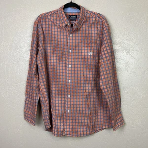Chaps Herren Hemd Large orange blau kariert Button Down Logo Langarm - Bild 1 von 11