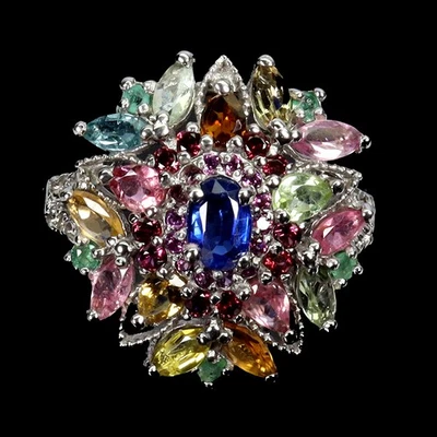 Кольцо из стерлингового серебра 925 пробы с овальным кианитом турмалином топазом натуральным драгоценным камнем размер 9 - Изображение 1 из 4