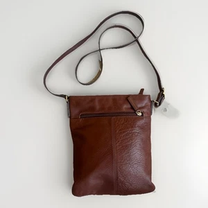 Margot Genuine Leather Crossbody Purse Pouch Tan Brown Classic Minimalist Small - Picture 1 of 8