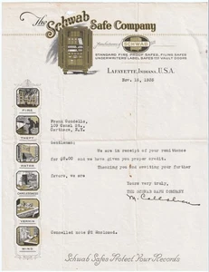 RAR Brief Geldschein Kopf - Schwab Safe Company 1935 GRAFIK Lafayette IN Schlössern - Bild 1 von 3