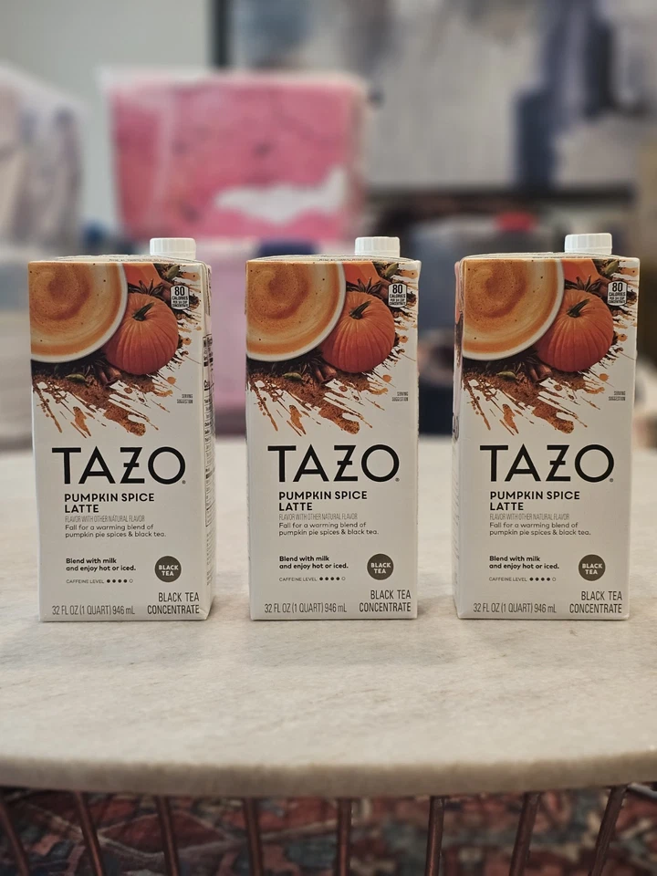 3x Tazo NUEVO EDICIÓN LIMITADA Pumpkin Spice Latte Concentrado de Té Negro 32 Oz 🍁 Foto 1 de 4