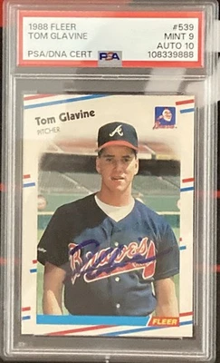 1988 FLEER # 539 SIGNED TOM GLAVINE PSA 9 MINT  PSA/DNA AUTO 10 - Image 1 of 2