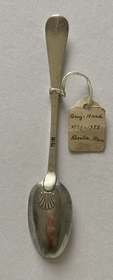 ANTIGUA MONEDA COLONIAL AMERICANA CUCHARADITA DE PLATA por BENJAMIN HURD Foto 1 de 4