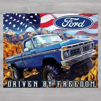 Ford Trucks Driven By Freedom 12.5" x 16" Vintage Novelty Metal Sign New! - Image 1 of 2