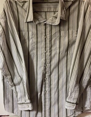 Haband Western Shirt M Tan/ White/Gray Stripe Pearl Snap - Image 1 of 4