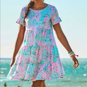Vestido Lilly Pulitzer Nuevo con Etiquetas Jodee Estampado Floral En Azul Bali Manchado Vale la pena Pequeño - Imagen 1 de 11