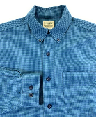 LL Bean Men Wicked Good Flannel Traditional Blue Green Houndstooth Shirt Medium - Image 1 of 4
