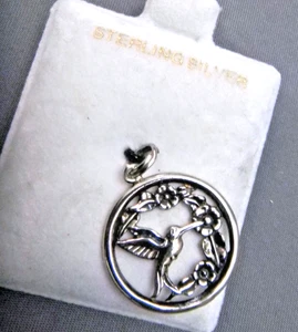 Ciondolo o ciondolo tondo colibrì argento sterling Thailandia NUOVO - Foto 1 di 3