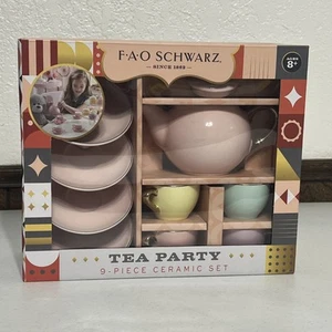 FAO Schwarz 9 Stück Rosa Porzellan Keramik Tee Party Set ~ Urlaubsgeschenk Neu - Bild 1 von 2