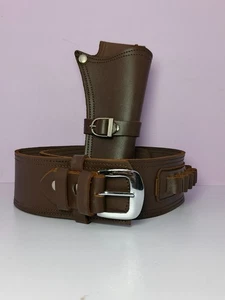 Cowboy Gun Holster Belt Plain Brown Genuine Leather Pistol & Revolver Gun Belt - Picture 1 of 11