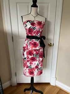 White House Black Market 2-Piece Corset Dress Skirt Pink & Black Tropical Sz 6 - Picture 1 of 16