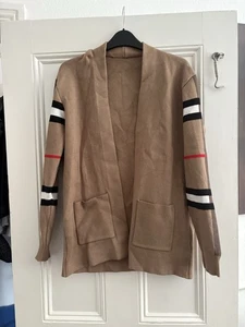 Unisex Brown Tan Cardigan Burberry Type Pattern Size S - Picture 1 of 4