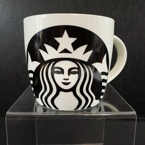 Starbucks Siren Mermaid Face Logo Coffee Mug Cup Barrel Black White 14 Ounce - Picture 1 of 12