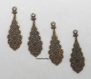 #0401 ANTIQUED GOLD PENDANT - EARRING DROP W/TOP HANG RING - 4 Pcs - Picture 1 of 2