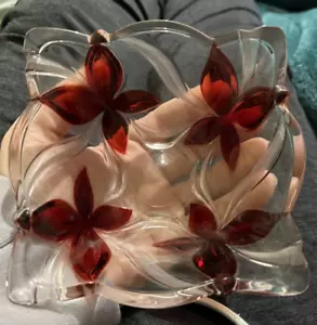 Vintage schöne klare/rote Glas Blumen Schale Schale Made in Japan eckig - Bild 1 von 2