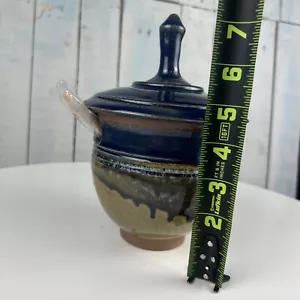 Honey Pot Jar with Lid and Dipper Clay Pottery Glazed Stoneware - Picture 1 of 17