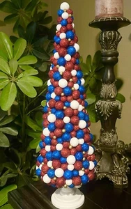 HANDMADE 4TH OF JULY PATRIOTIC RED WHITE BLUE 19" TREE CENTERPIECE DECOR - Picture 1 of 6