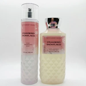 NEW SET! Bath & Body Works STRAWBERRY SNOWFLAKES Body Mist 8oz & Shower Gel 10oz - Picture 1 of 10
