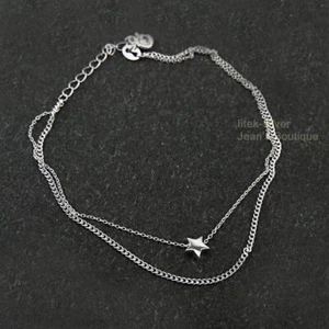 925 Sterling Silver Star 2 Layers Chain Anklet A2839 - Picture 1 of 4