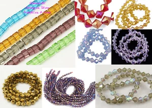 1  Strang Glasperlen Würfel 4-6 Perle Bastelperle Doppelkegel teils AB Farbwahl - Bild 1 von 16