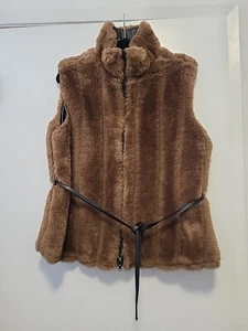 Highway 2000 Vintage Faux Fur Vest Full Zip Old Money Brown Large - Picture 1 of 8