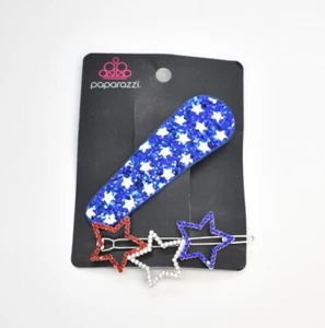 Patriotic Red White Blue Crystal Stars +Paparazzi Sparkle Blue & Stars Hair Clip - Picture 1 of 3