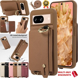 For Google Pixel 8 8Pro Adjustable Crossbody Strap Ring Case Wallet Stand Cover - Picture 1 of 22
