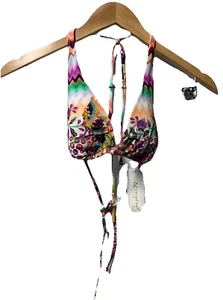Sunshine 79 Women's Triangle Halter Bikini Swimsuit Top Sz 8 Tie Back Floral Mix - Picture 1 of 8