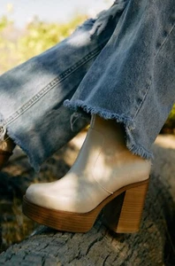 New Women's Retro Ankle Boot Booties Chunky Block Heel Wood-Look Platform Zipper - Picture 1 of 11