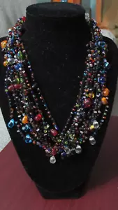 "' 12 BLACK STRANDS WITH COLORFUL, ASSORTED, GLASS BEADS CHOKER"" - VINTAGE - Picture 1 of 2
