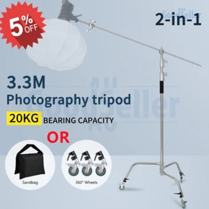 3.3m Stainless Steel C-Stand/Wheels Cast Hold Support Boom Arm/Grip Head&Sandbag - Picture 1 of 21