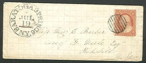 (1857) 3¢ Rojo opaco (#26A) Cubierta atada a mano con CÍRCULO BARRADO Elegante Cancelar - Imagen 1 de 1