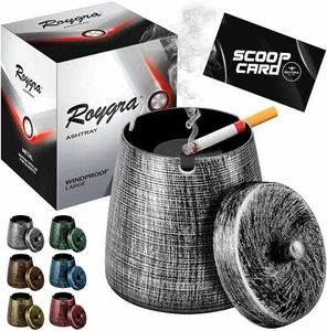 Ashtray Lid Windproof Smokeless Odorless Metal Tabletop Balcony Decoration Large - Picture 1 of 6