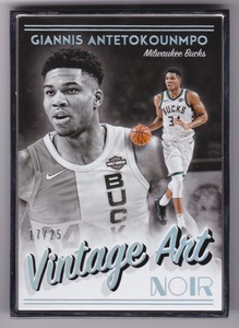 2018-19 Panini Noir Giannis Antetokounmpo Vintage Art Metal Frame 17/25 Bucks
