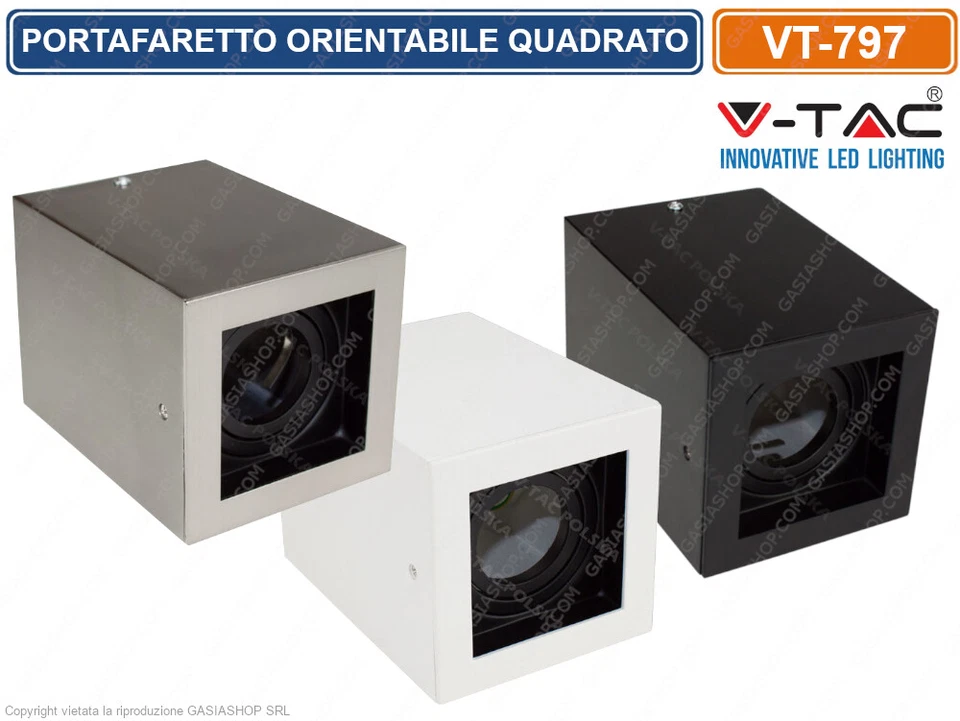 V-TAC VT-797 PORTAFARETTO ORIENTABILE QUADRATO DA SOFFITTO LAMPADINE GU10  GU5.3 - Immagine 1 di 1