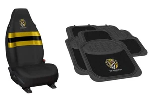 SET OF 2 RICHMOND TIGERS AFL TEAM LOGO FRONT CAR SEAT COVERS & 4 FLOOR MATS - Picture 1 of 4
