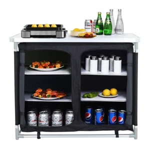 Aluminium Camping Table Kitchen Unit Folding Storage Outdoor Cook Station w/Bag - Picture 1 of 22