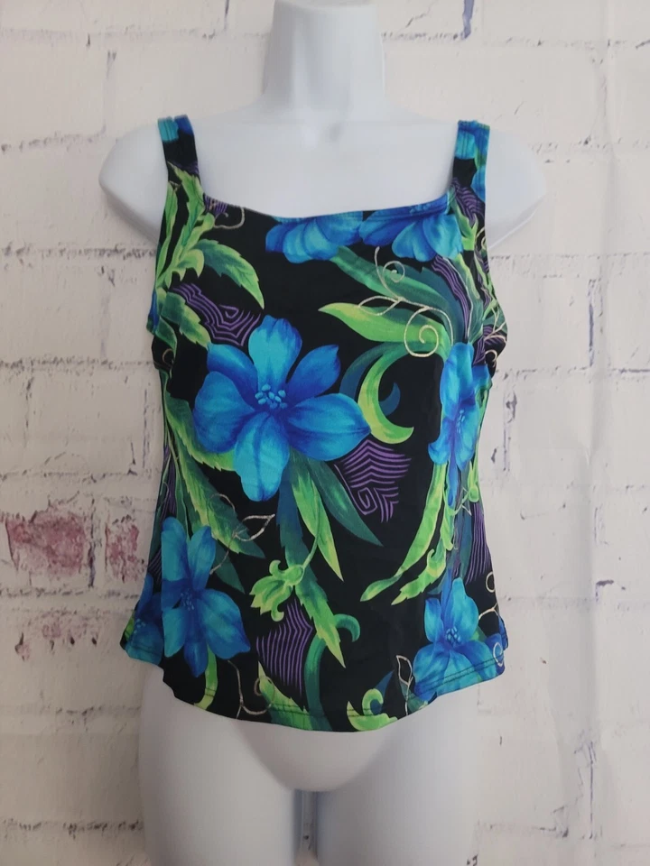 Купальник-танкини Longitude топ размер 8 разноцветный цветочный квадратный вырез полочный бюстгальтер - Изображение 1 из 4