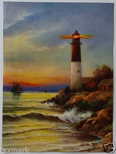 "Leuchtturm" 1950er Kalender Kunstdruck - 6 3/4" x 9 1/8" - unbekannter Künstler - Bild 1 von 2