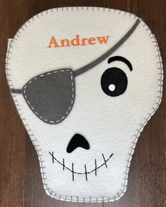 New Pottery Barn Kids Halloween Fabric Chair Backer Skeleton Face Patch ANDREW - Picture 1 of 10