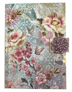 Punch Studio Butterflies & Flowers Jeweled Brooch Journal Hardcover 15016 New - Picture 1 of 12