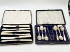 Vintage Antique Canteens Butter Knife And Spoon With Sugar Nips Sets
