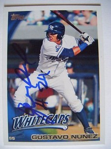 GUSTAVO NUNEZ signed TIGERS PIRATES 2010 Topps Pro Debut baseball card AUTO #182