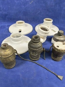 8 Piece OLD Lighting Lot, Porcelain Fixtures, Sockets, BRYANT, P&S, PAULDING - Picture 1 of 12