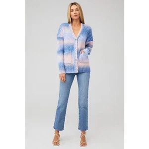 For Love & Lemons Celeste Oversized Cardigan Wool Blend Pink & Blue Size Small - Picture 1 of 10