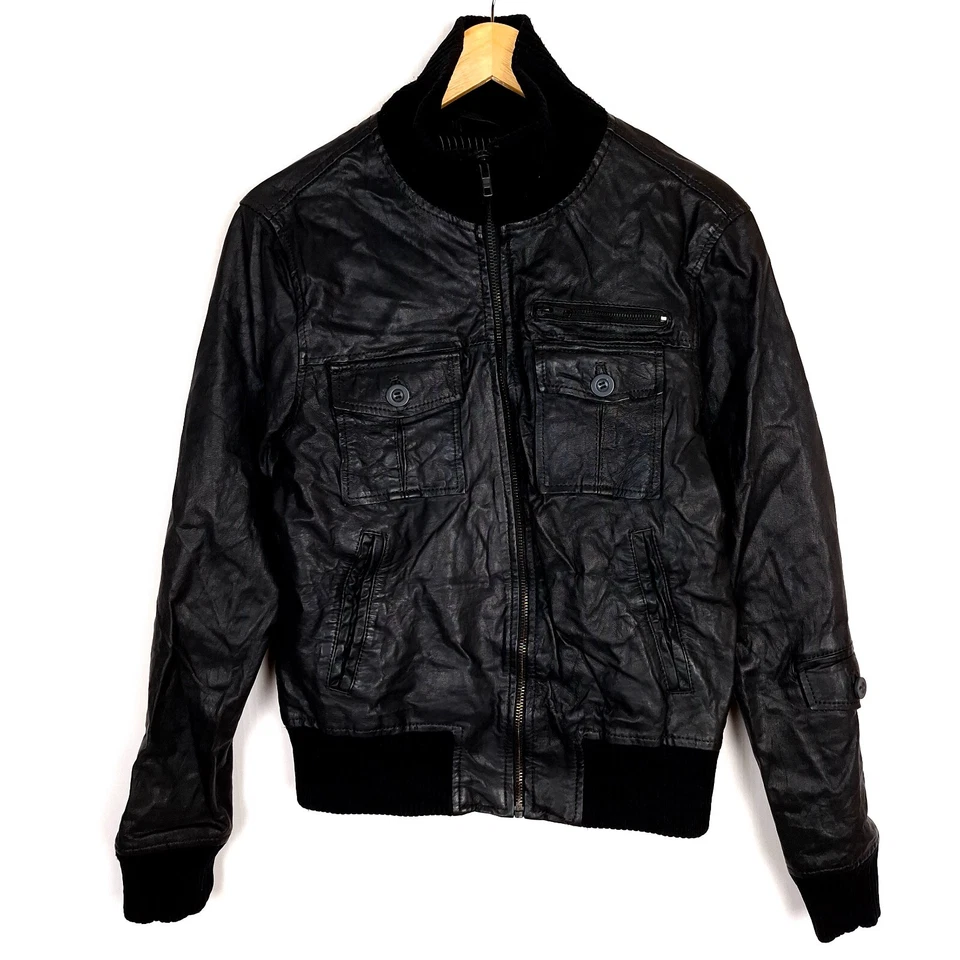 Chaqueta de cuero para hombre JACK & JONES talla S negra cremallera completa dobladillo acanalado Foto 1 de 4