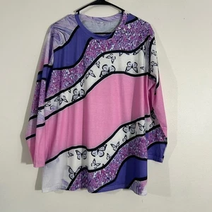 Langarmshirt Schmetterlingsmuster XL rosa lila weiß Grafik - Bild 1 von 6