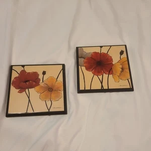 Poppies by Carol Robinson Wall Art-Set of 2-6 X 6" Laminated - Picture 1 of 4
