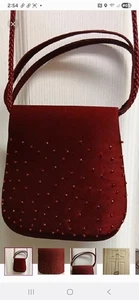 MARIELL, Vintage elegante weinrote Perlen Crossbody oder Carry Abendtasche. - Bild 1 von 12